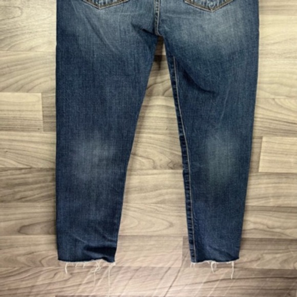 Mm Vintage Cropped Boyfriend Jeans Womens 26 Blue Distressed Frayed Hem Patches - Picture 8 of 12